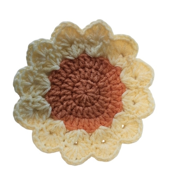 Hand Crafted Crochet Coasters Set of 4pcs Orange yellow flower handmade cup mats - Picture 5 of 17